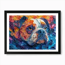 Bulldog Paper Quilling Dog Portrait Framed Wall Art Poster Canvas Print Picture