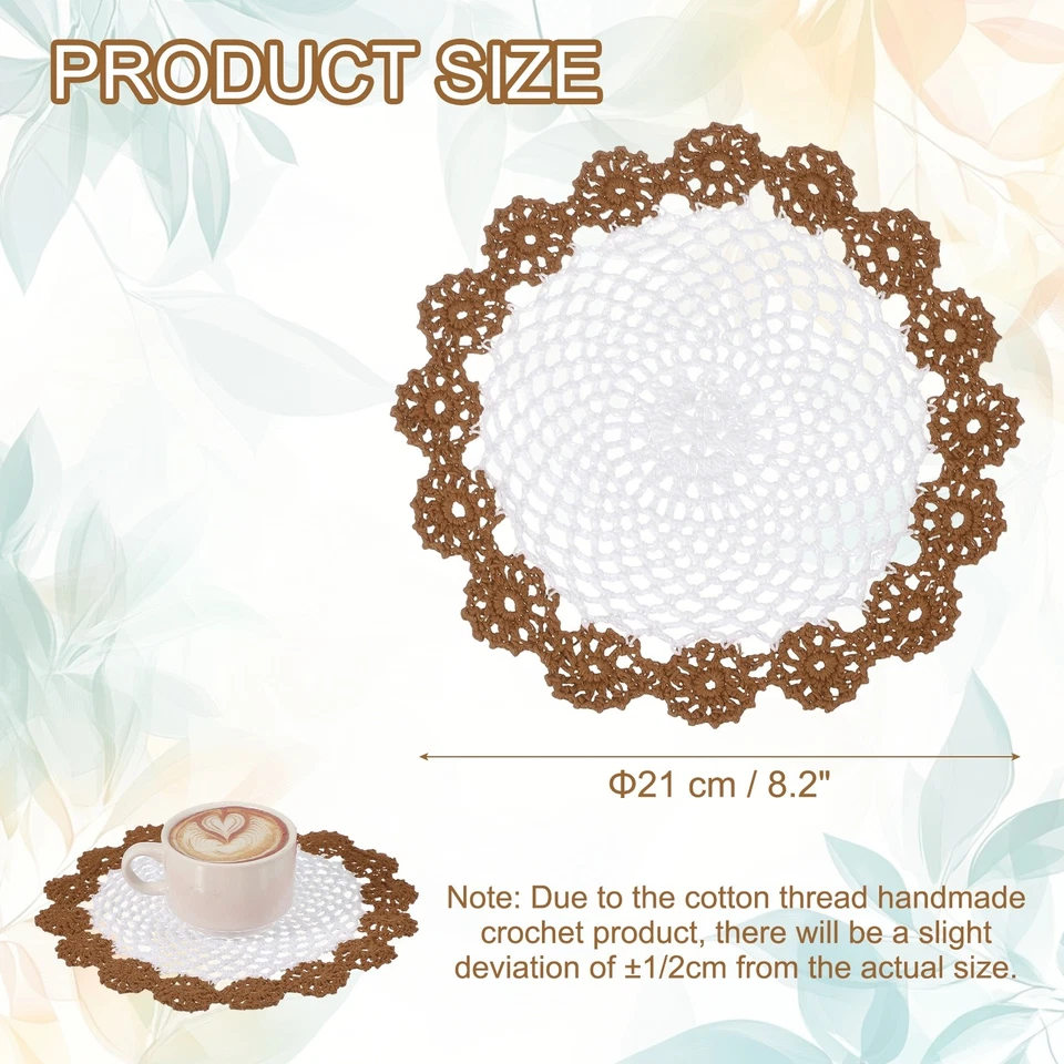 1 pieza tapetes hechos a mano de ganchillo 8,2" manteles individuales posavasos de encaje blancos, café Foto 2 de 4