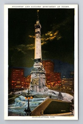 Indianapolis IN-Indiana, Soldiers & Sailors Monument By Night, Vintage Postcard