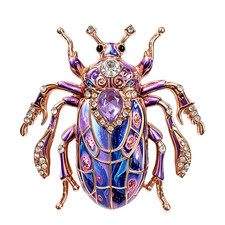 Purple Beetle Brooch Enamel Rhinestone Insect Pin Gold Tone Animal Jewelry Gift