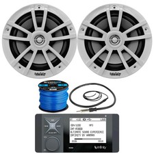 Infinity R3000 Bluetooth Radio, 2x 6.5" 225W White Boat Speakers, Wire, Antenna