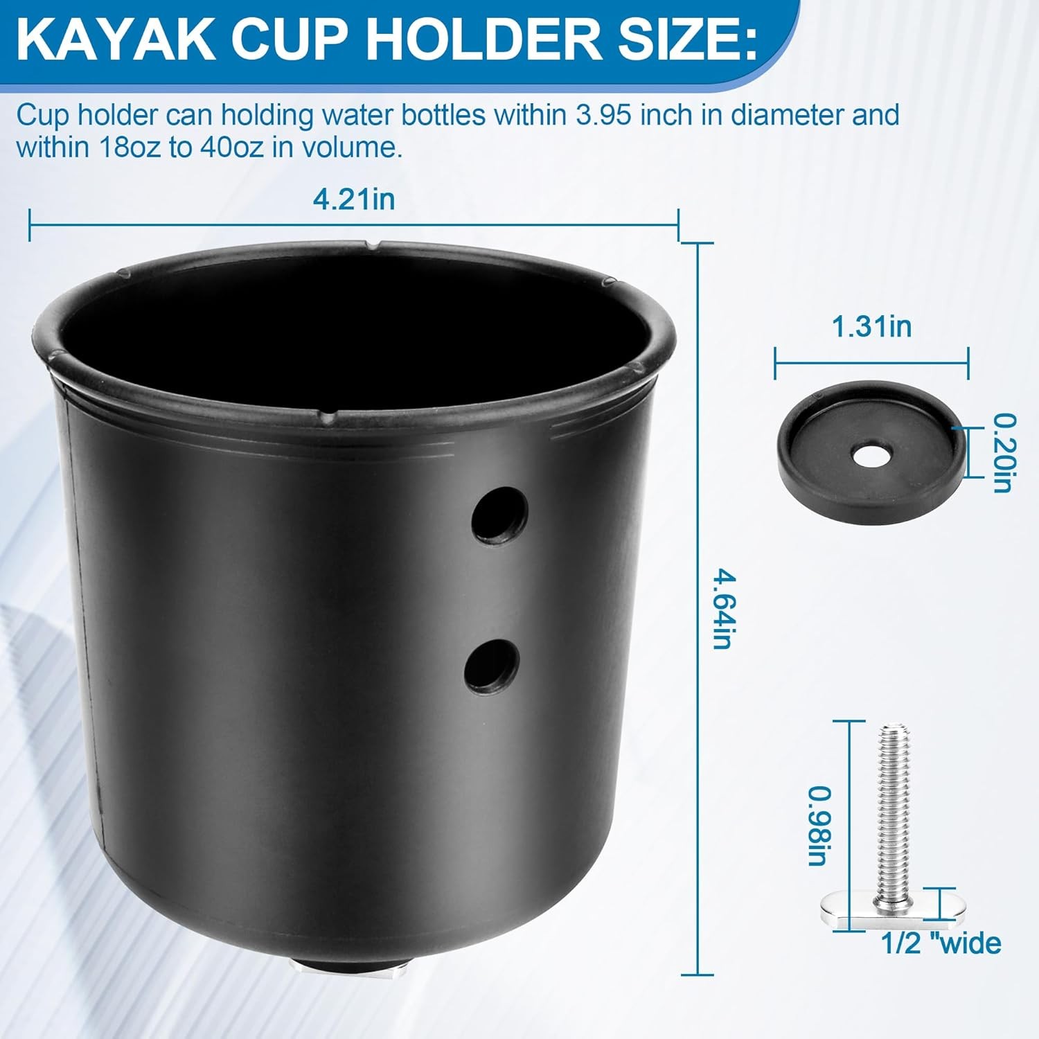 Kayak Cup Holder Track Mount, Multi-Functional for Black 