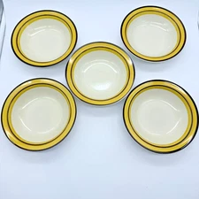 International Stoneware Marmalade 5 Soup Bowls Yellow Brown White  7-3/8 in