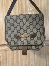 Auth GUCCI GG Plus Supreme Shoulder Bag PVC Beige Gold
