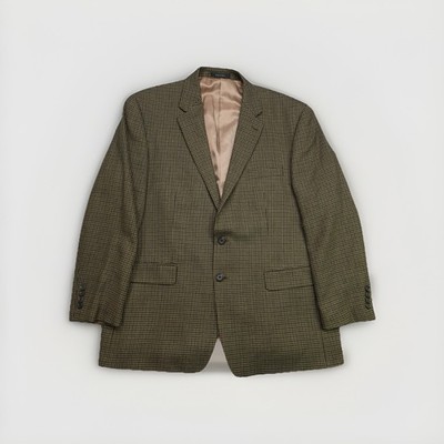 1990s Lauren Ralph Lauren Macys Mens 46R Brown Micro Checkered Suit Blazer Wool