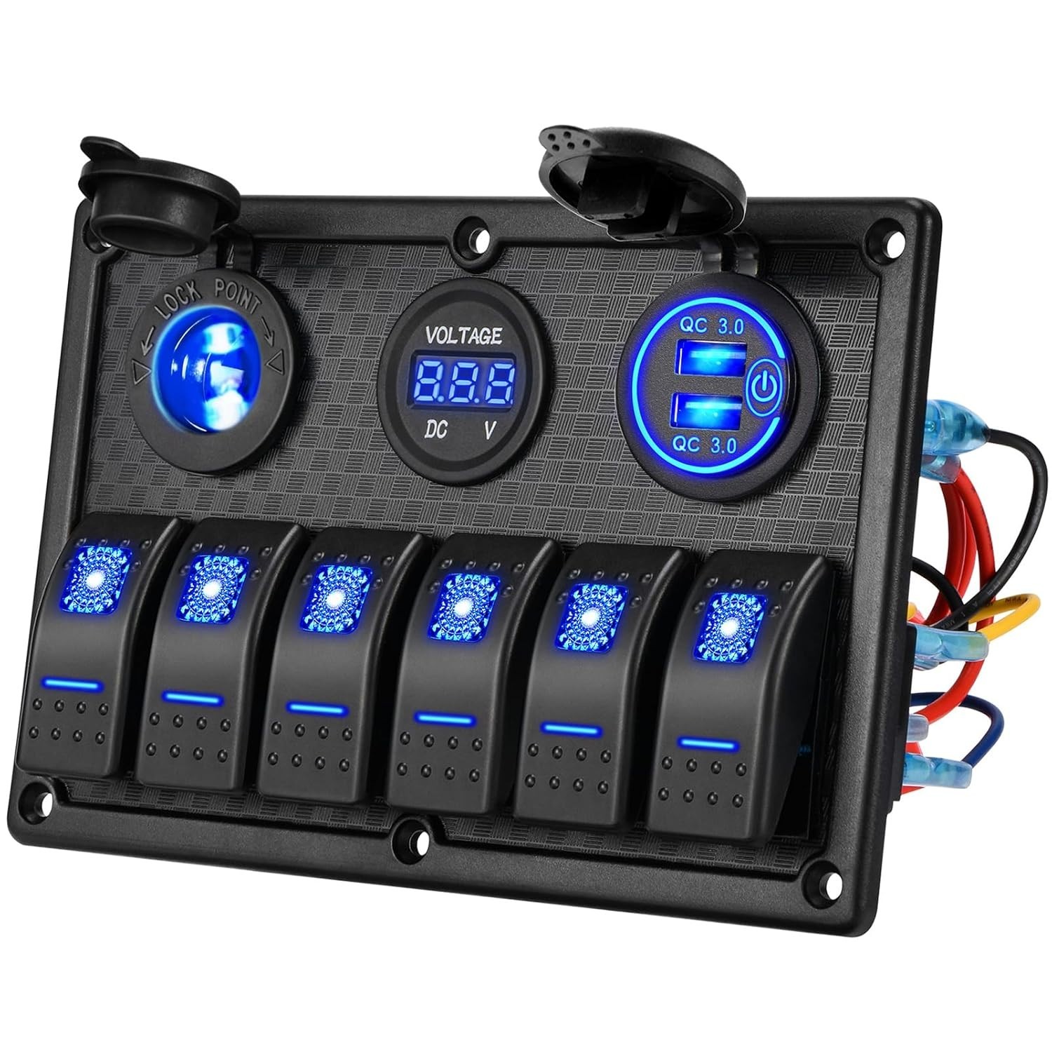 Kohree 6 Gang Marine Boat Rocker Switch Panel Waterproof + USB Switch 12 Volt