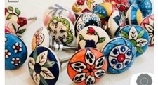 10 Pc Vintage Cermic Knobs Hand Crafted Indian Multi Pottery Door Pulls