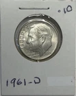 1961-D Roosevelt Dime - 90% Silver - Circulated **FREE SHIPPING**