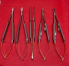 5 CASTROVIEJO Micro Scissors Needle Holder Curved TC Forceps Dental Eye Set KIT