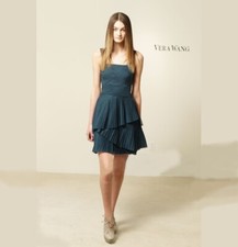 VERA WANG Lavender Label Formal Pleated Cotton Dress Peacock Green Sz 10
