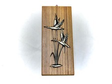 alte Wandrelief Wandbild Wanddeko *Wildg&auml;nse* Holz Messing 50er - Dachbodenfund