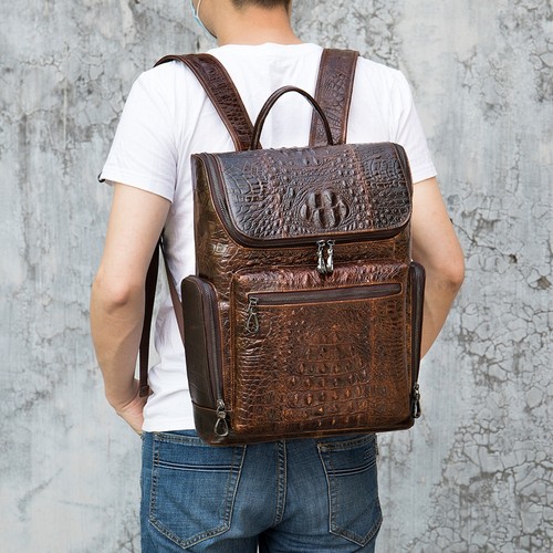 Herren Leder Rucksack Geprägtes Muster Laptop Tasche Business Reise Rucksack - Bild 14 von 20