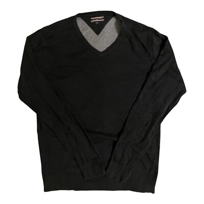 Tommy Hilfiger Pullover Schwarz M Herren Sweatshirt Baumwolle V-Ausschnitt