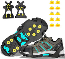 Ice Cleats for Shoes and Boots - Non-Slip Traction Grippers with 10 Steel Spikes