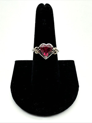 Einzigartiger 14k Gelbgold 925 Silber HERZSCHLIFF Lab Created Rubin Diamant Ring 6,5