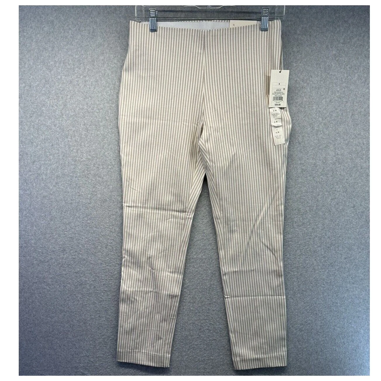 A New Day Womens Pants Ankle Skinny Cream Brown Striped Size 4 Side Zip NWT