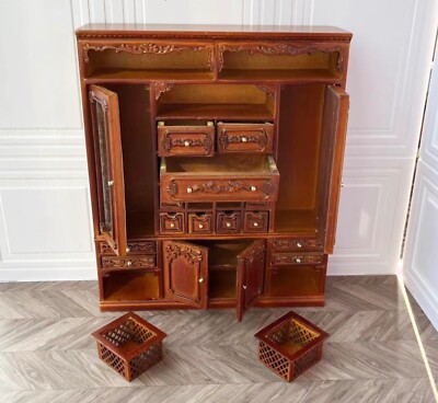 1:12 Miniatur Puppenhaus Holz Kleiderschrank Schrank mit Schubladen Spiegel Aufbewahrung