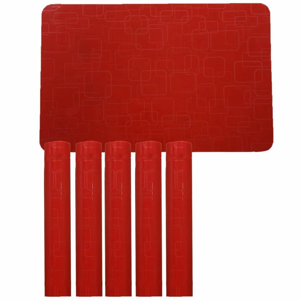 Wooden PVC Design PVC 6 Pieces Dining Table Placemat Set Kitchen Resturant Red - Image 3 of 4
