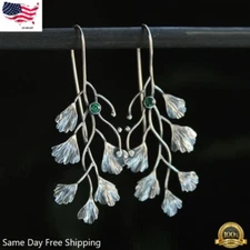 925 Silver Plated Leaf White Pearl Hook Drop Earrings Women Jewelry Simulated