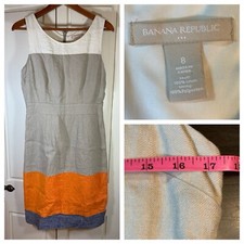Banana Republic Linen Shift Dress Womens 8 Color Block Preppy Office Church
