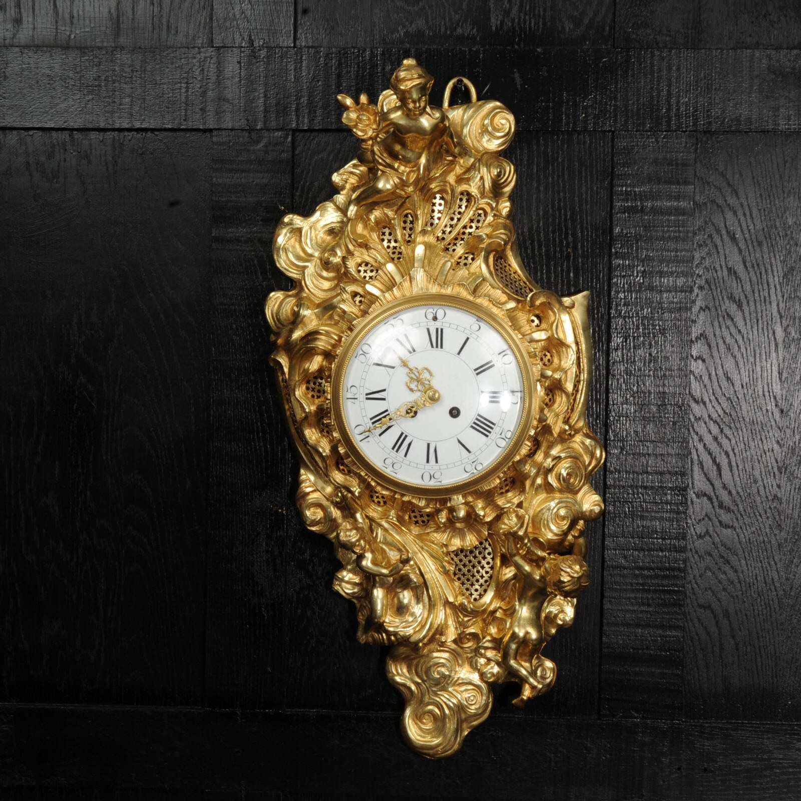Antique French Ormolu Rococo Cartel Wall Clock Large and Magnificent