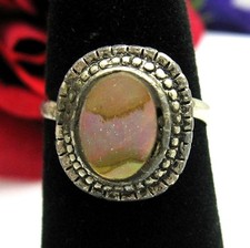 ABALONE Sea SHELL RING Vintage in Silvertone Adjustable Seashell Purple Sheen