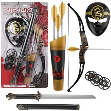 Kids Warrior Ninja Weapons Pretend Play Bow and Arrow Archery Toy Set Sword Mask
