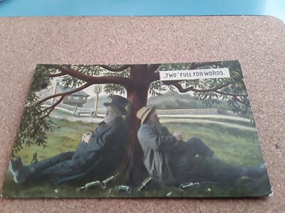 POSTKARTE ZWEI VOLLE WORTE. MEN BY TREE. 207 WARBRECK ROAD, NORTH SHORE, BLACKPOOL
