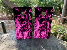 WATERPROOF  FADEPROOF Cornhole Board Wraps / Hot Pink Flames /
