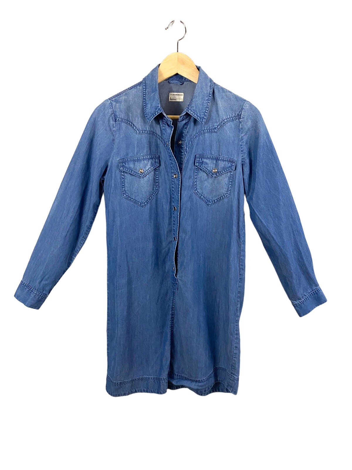 Club Monaco Western Chambray Popover Shirt Dress Size Blue