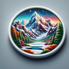 Snow Mountain Patch Iron-on Applique Clothing, Wild Animal, Nature Badge, Forest