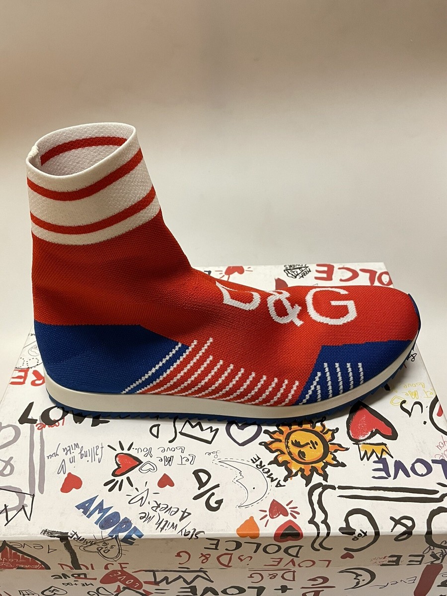 Dolce Gabbana Men's Sorrento Sock Sneakers Red Blue Size US