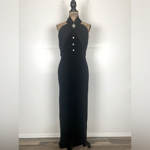 Speed Fashion 80s 90s Witchy Velvet Dress Size L Black Grunge Whimsigoth Halter