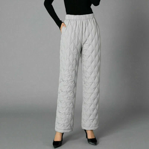 Women Thick Pants Padded Quilted Thermal Trousers Elastic Waist Sweatpants Grey - Bild 13 von 32