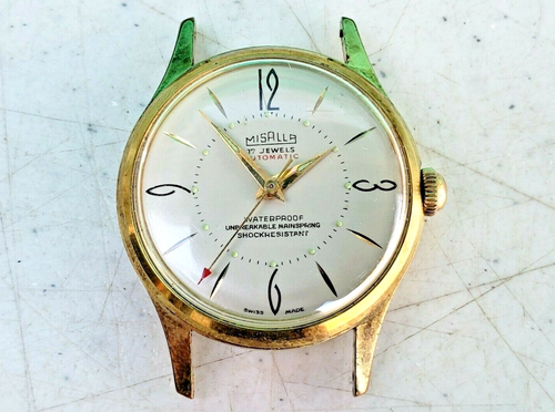 Misalla Automatic Mens Watch Swiss 10 Microns GP 17J RED POINTER c1950s Vintage - Picture 5 of 12