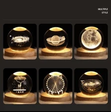 3D Crystal Ball Moon Planet Globe Table Lamp USB LED Night Light