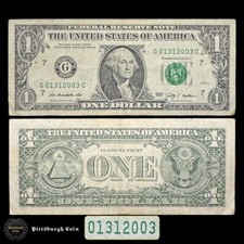 01312003 January 31 2003 2009 One Dollar Bill Birthday Date Note Fancy Serial G7