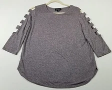 Fortune + Ivy Top Women’s M Medium ¾ Cutout Lattice Sleeves Stretch Thin Knit