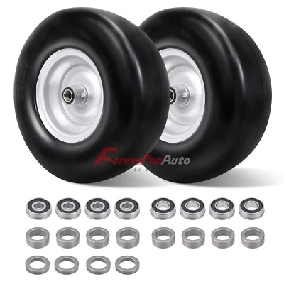 FOREVERUN AUTO 2pcs 13x5-6 Flat Free Wheel Tire Solid Smooth Lawn Mower,3/4" or 5/8" Bearing