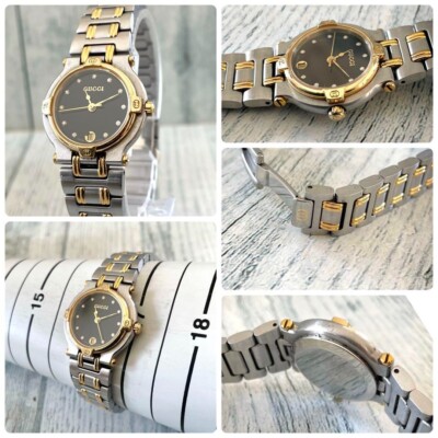 GUCCI 9000L 11P Diamond black Dial D-buckle Quartz Watch No Box | eBay