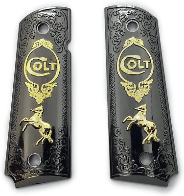 CUSTOM COLT 1911 38 - 45 FULL SIZE GRIPS AMBI COLT RAMPANT Nickel Free Shipping