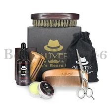 Beard Grooming Kit for Men Gift Set-Beard Oil&Balm&Wood Comb&Apron&Scissors Tool