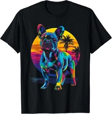 French Bulldog Frenchie Dog Beach Sunset Pop Art Gift Unisex T-Shirt