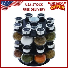 16 Jar Ellington Revolving Countertop Spice Rack with Lift & Pour Caps and Spice