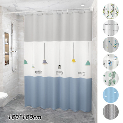 PEVA Shower Curtain Waterproof Translucent Bathroom Decor Curtain w/ 12 Hooks