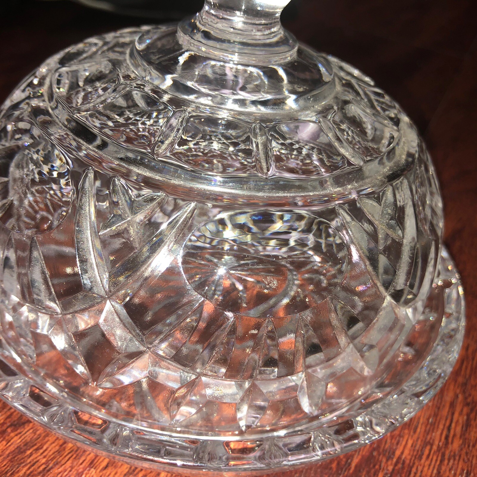 BOMBAY CRYSTAL CUT GLASS CANDY DISH w/ STARBURST PATTERN LID (55/8" x