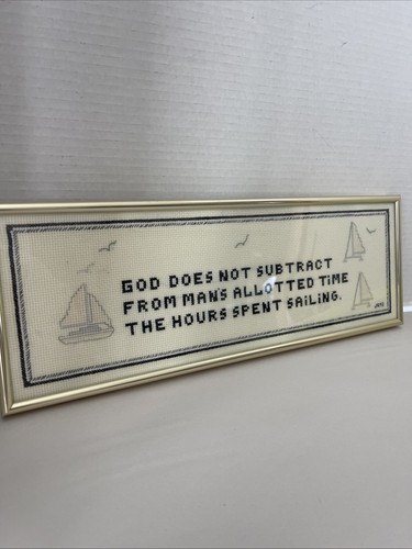 Needlepoint Sailing Wall Hanging Sailboats Framed Boats 15x5.5” Dated Vintage - Picture 2 of 9