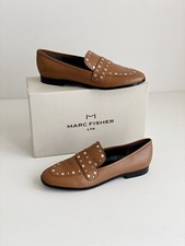   New MARC FISHER Zimma Leather Studded Loafers Brown Womens Size 8M NIB 170