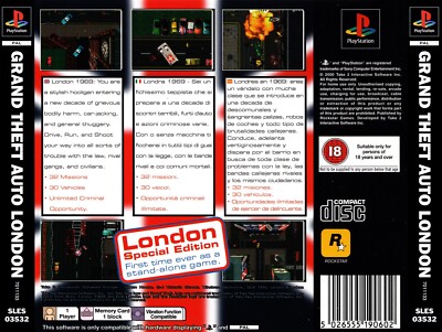 Jaquette Arrière Officielle PS1 - Grand Theft Auto London - Bon état - Rétro Gaming