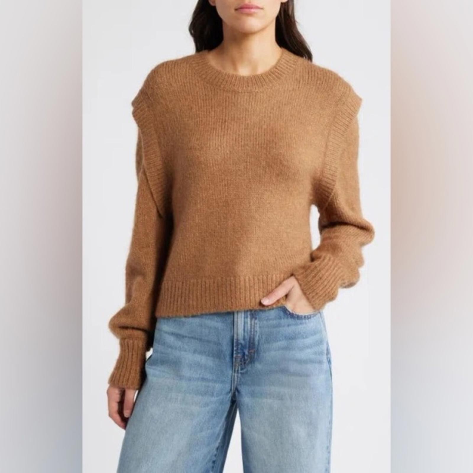 Treasure & Bond Shoulder Detail Crewneck Knit Sweater Brown Bear Size Large